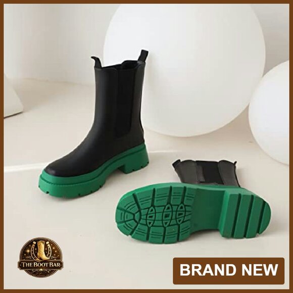 Women's Chelsea Ankle Boots Platform Chunky Pull On Booties Mid-Calf - Picture 5 of 8